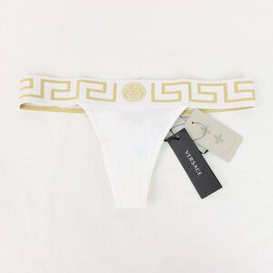 Versace Greca Border Women's White & Gold Cotton Thong Underwear - Size 2 - NWD